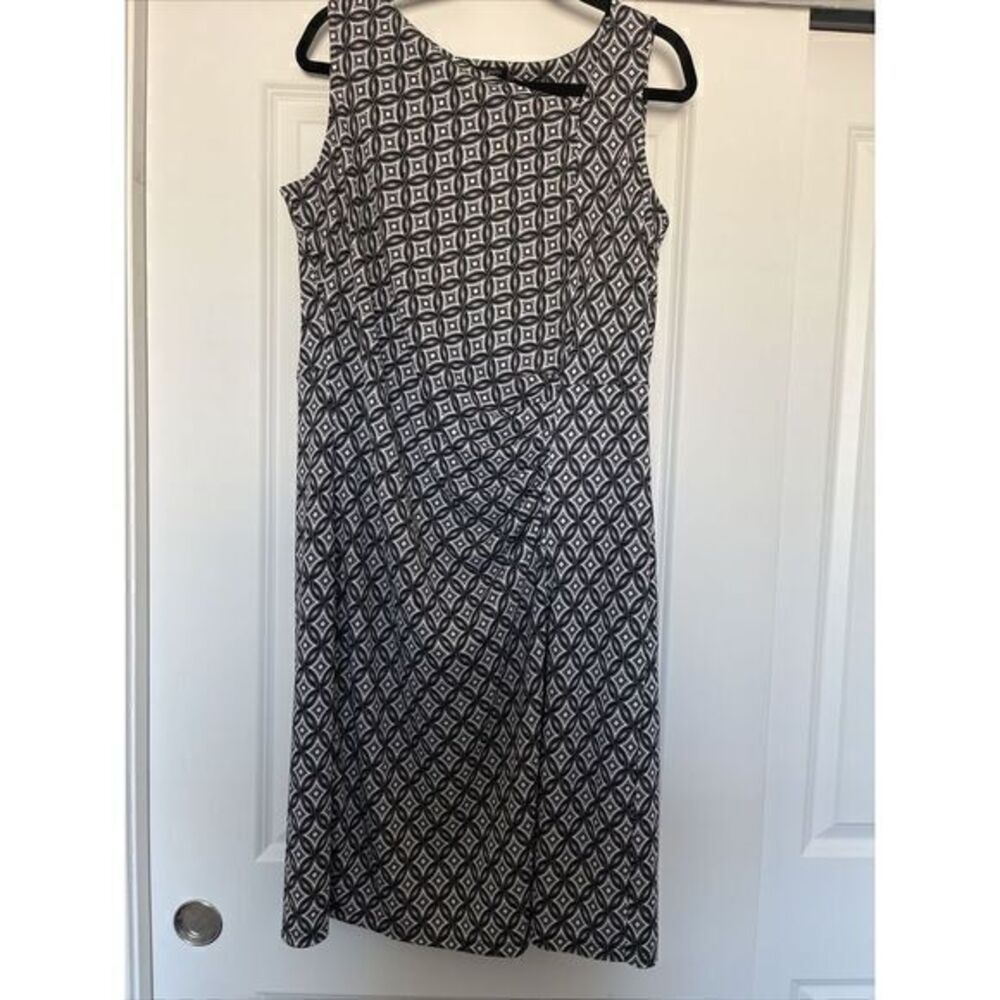 TALBOTS Black White Print Sleeveless Knit DRESS Sz 1XL Asymmetric Career Sheath